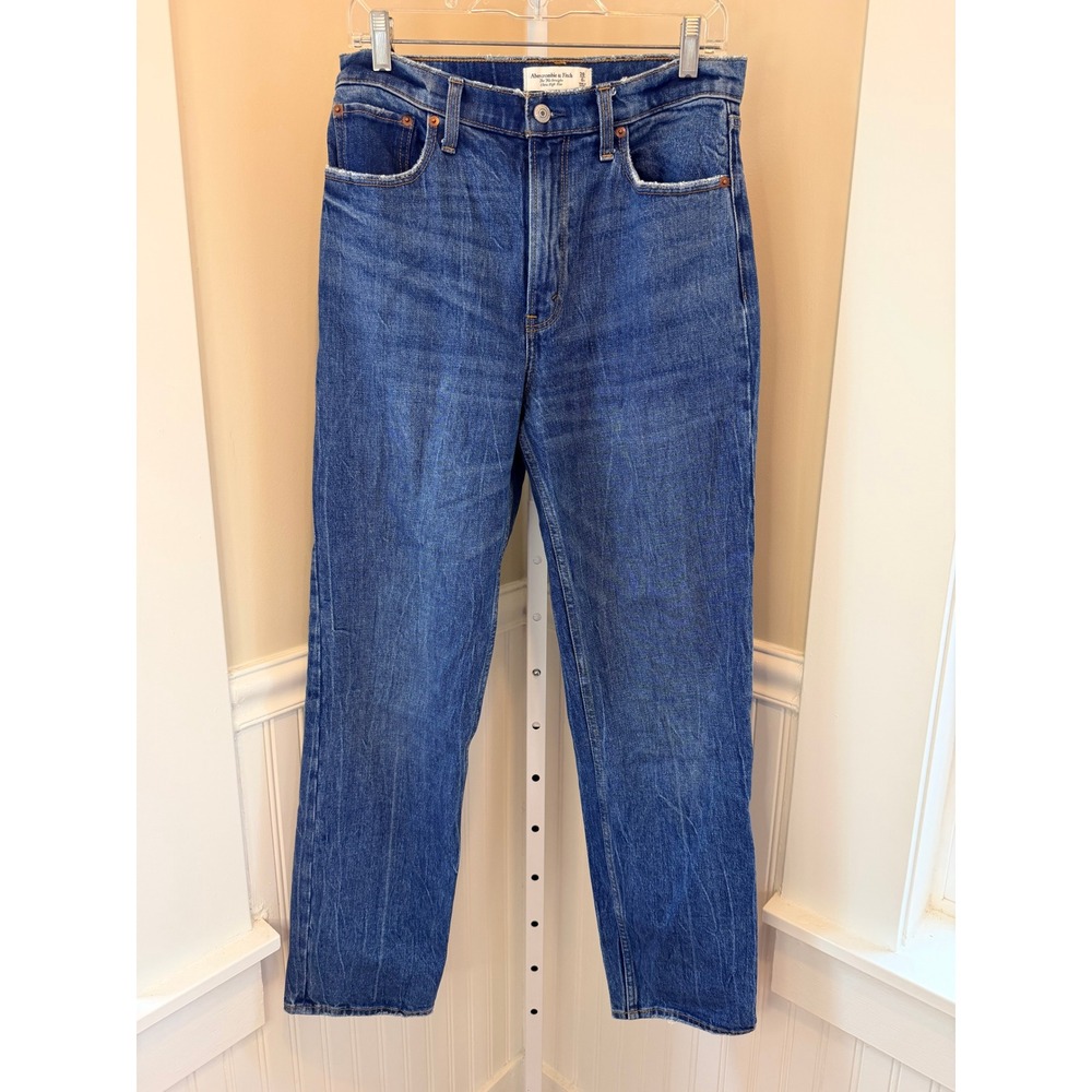 Abercrombie & Fitch The 90s Straight Ultra High Rise Raw Hem Jeans Blue 28/6R